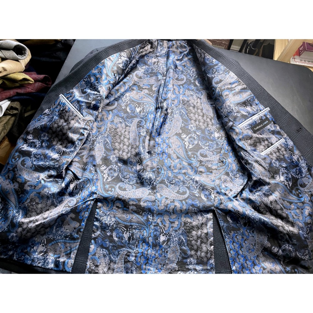 Van Heusen Studio 44R Blue Black Plaid Elbow Patch Blazer - Picture 7 of 13